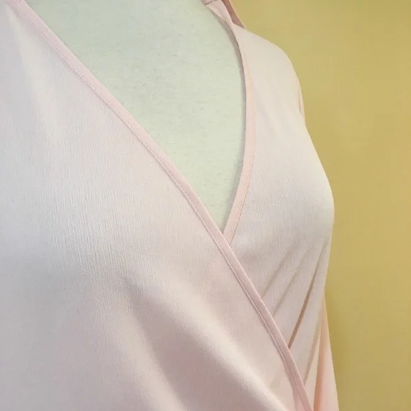 Blush Tie Front Surplice Wrap Around Blouse - Picture 3 of 6